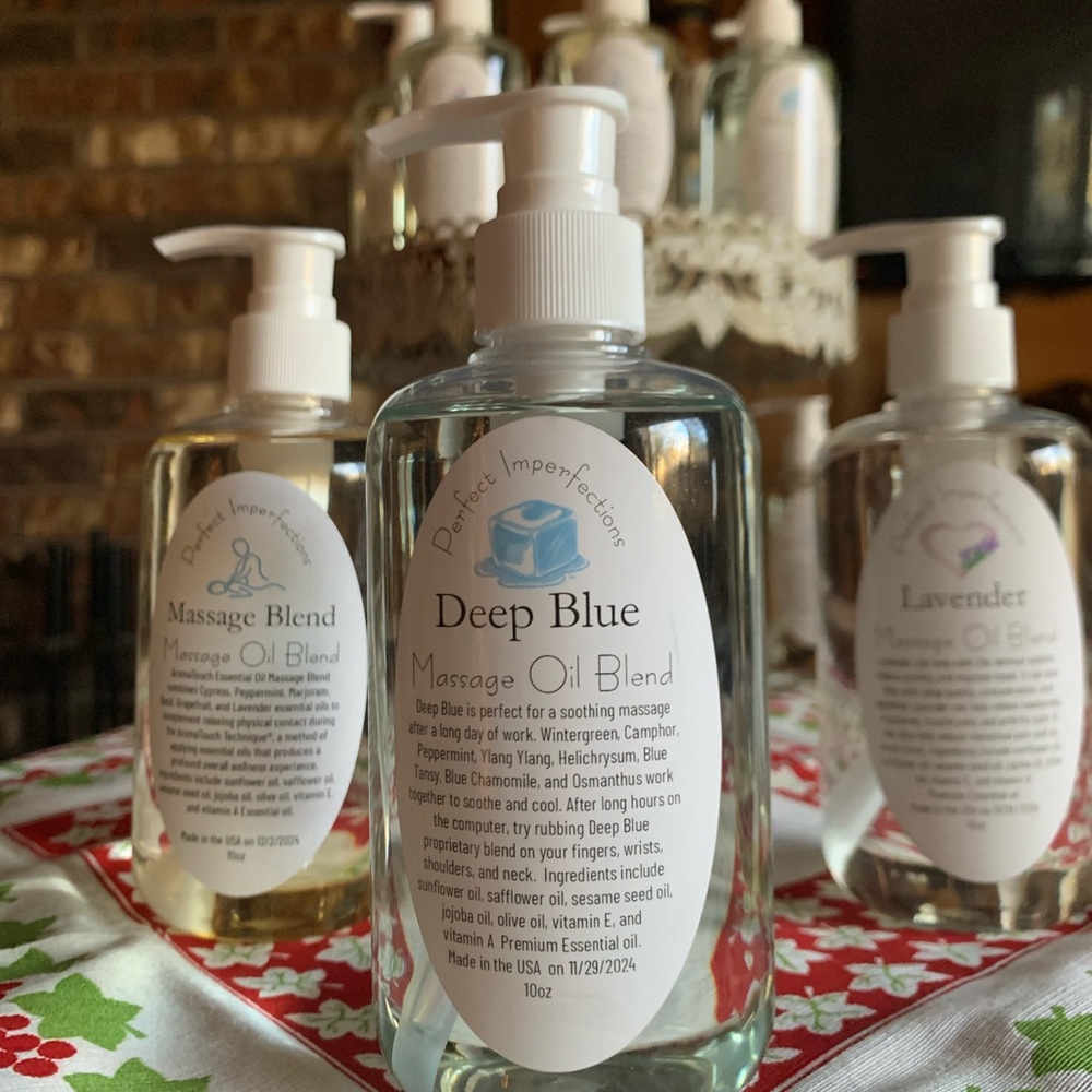 Deep Blue Calming Massage Oil Blend Handmade Aromatherapy